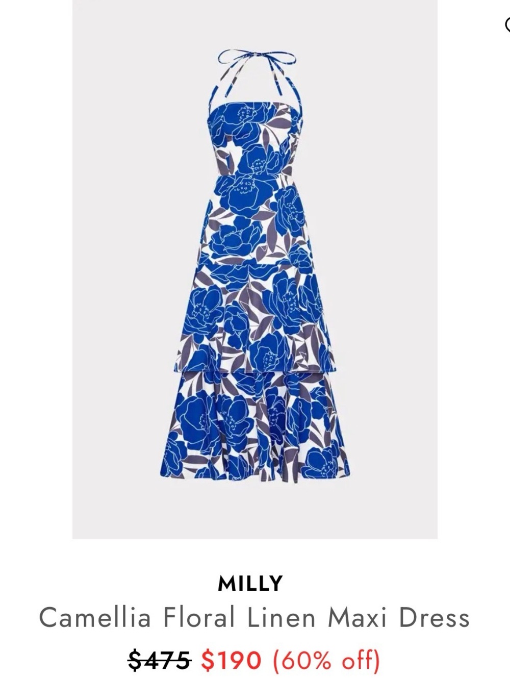 Milly Blue Floral Halter Midi Dress
